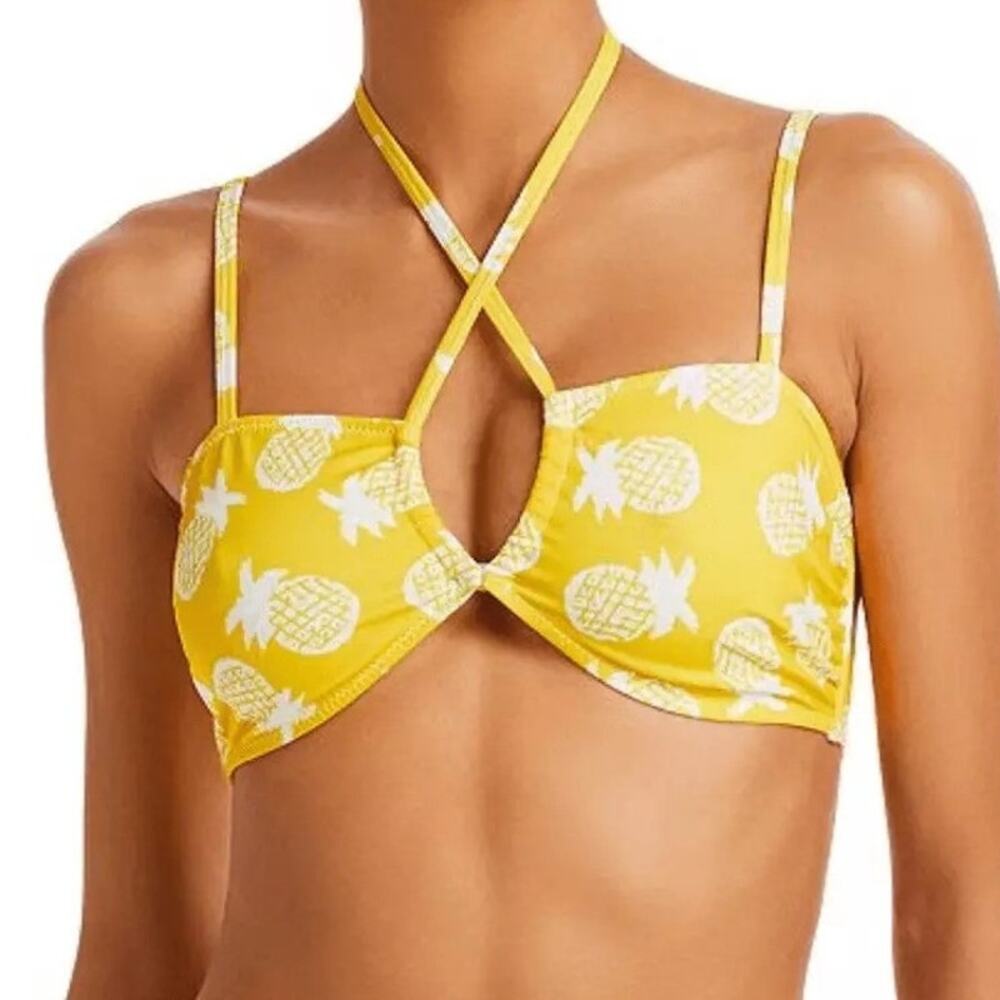 AQUA x Studio 189 Triangle pineapple Print Bikini Top yellow/white medium $68